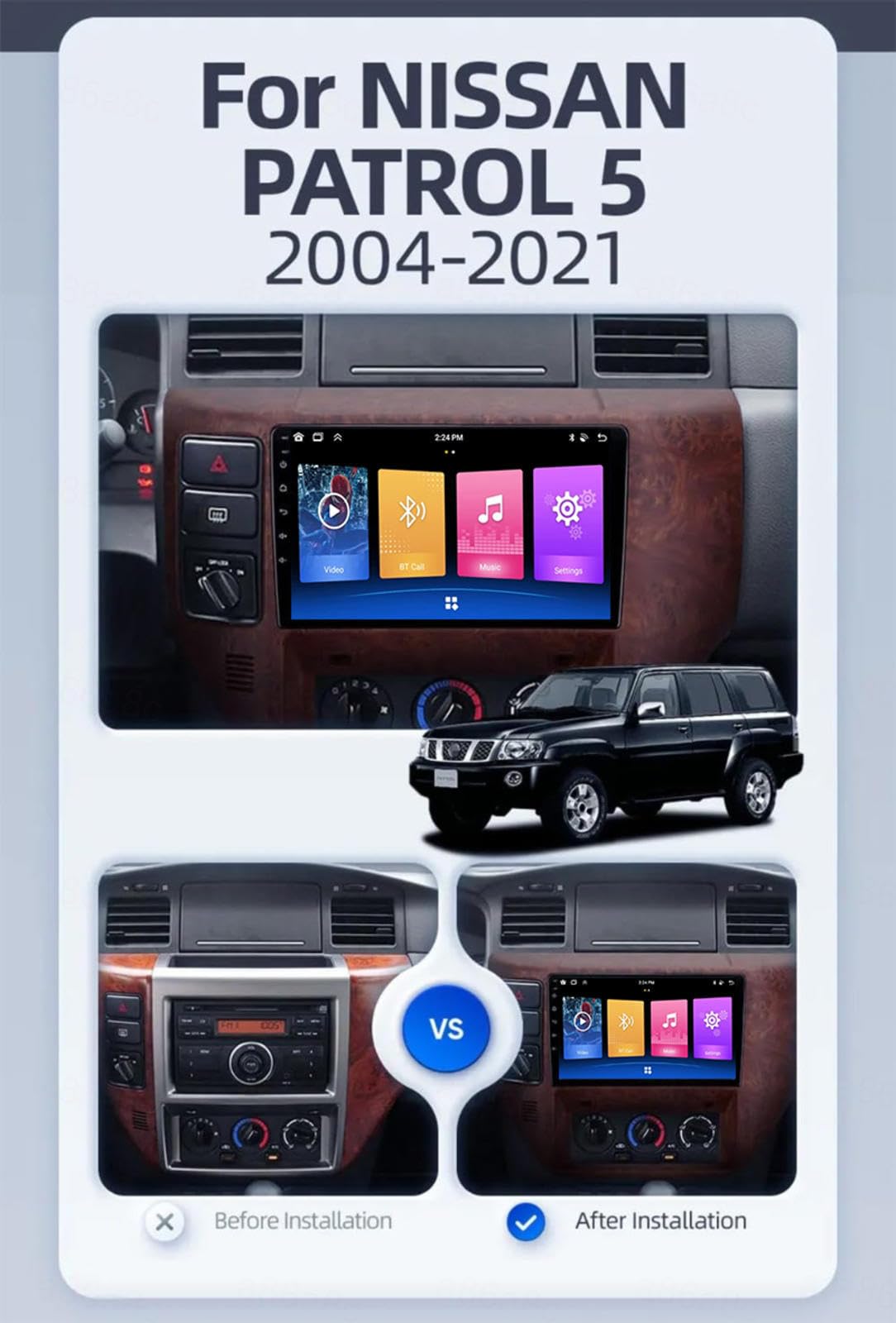 Android 15 Car Stereo 9" Samochód Dla Nissan Patrol V 5 Y61 2004-2021,M101 | Z Bluetooth, Nawigacja Gps, Radio Fm, Carplay, Kamera Cofania, Android Autoradio,M101