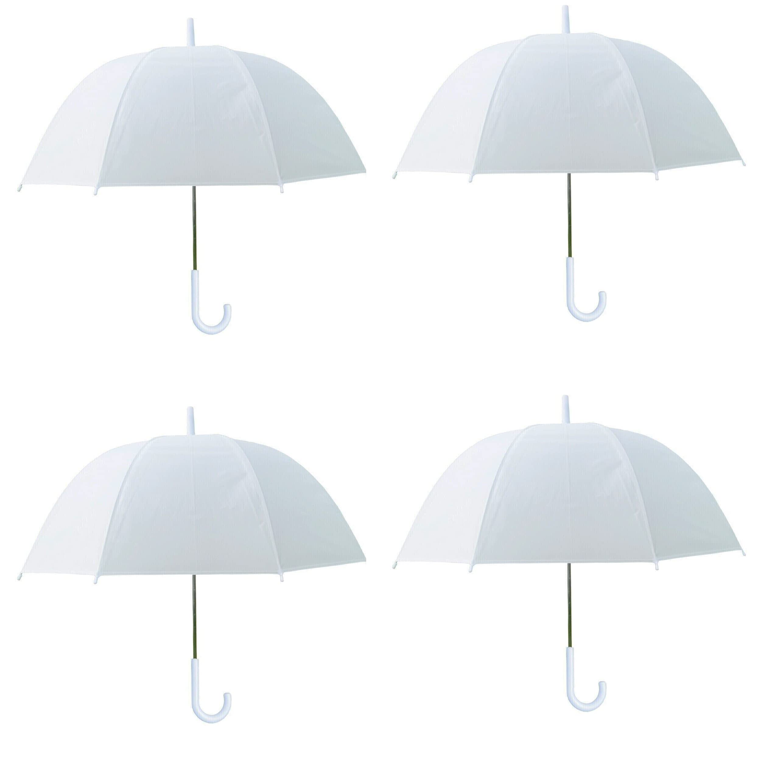 Gadgetking Women's White Umbrella 4 Pack Dome Bubble Bridal Walking Rain Brolly Wedding Bridal Bride Bridesmaid Hook Crook Handle Dome Birdcage Parasol Guest Fashion Decoration Prop