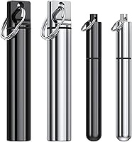 TecQach 4-Pack Aluminum Alloy Portable Toothpick Holders with Keychain - Waterproof Cases, 2 Sizes for Camping, Picnic (Silver, Black)
