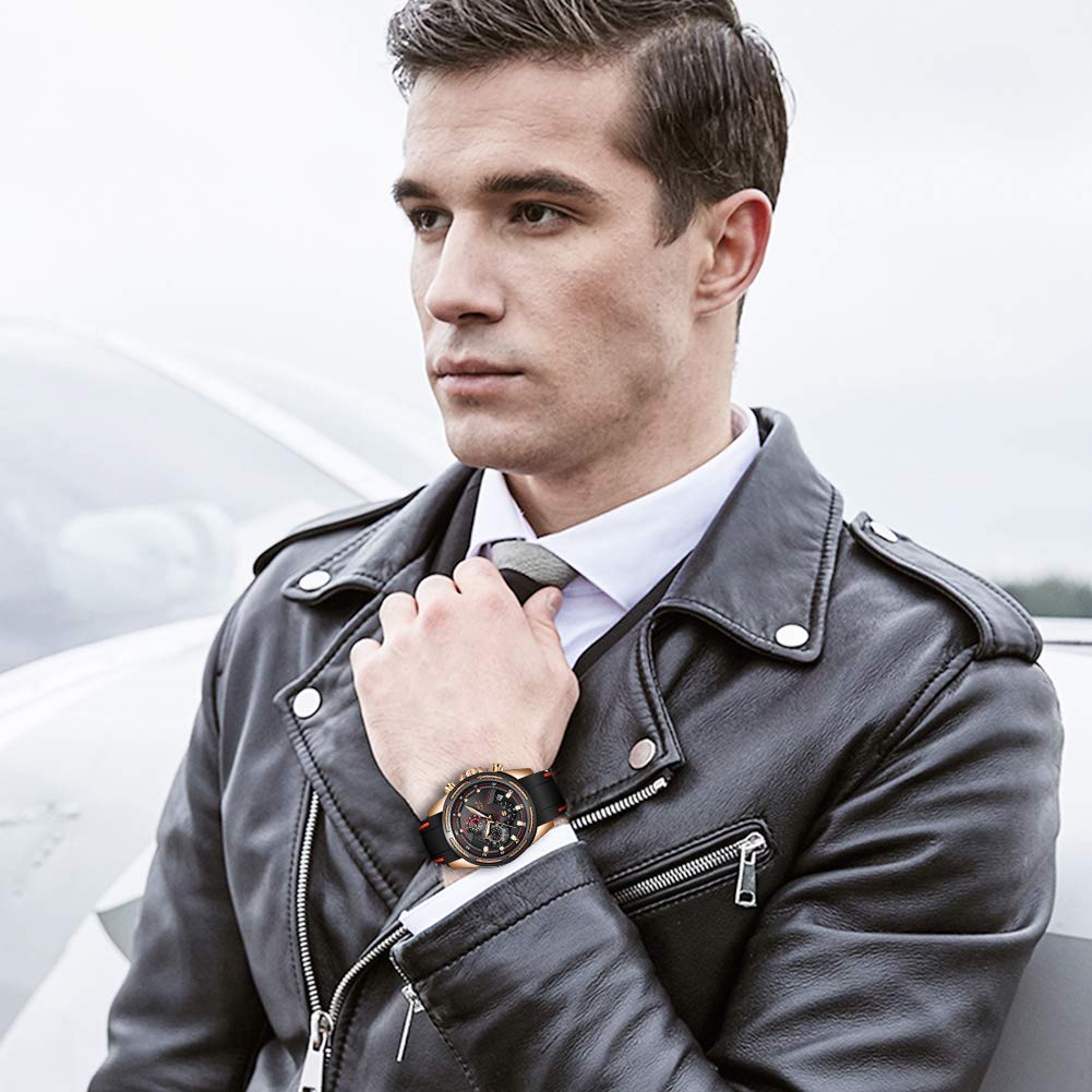 LIGE Montres Hommes Mode Élégant Analogique Quartz Chronographe Étanche Silicone Homme Montre Bracelet Sport Grand Noir Cadran Rond Business Casual Robe Hommes Montre Calendrier