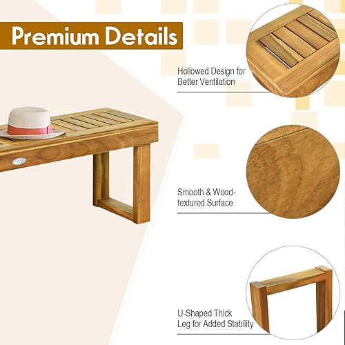 Miniatura 6 de Tangkula Banco de madera de acacia de 52 pulgadas para exteriores, banco de madera para comedor, entrada, jardín junto a la piscina, banco de