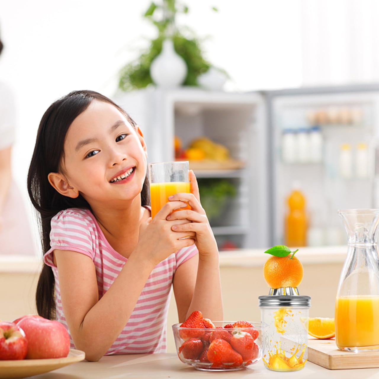 UPKOCH Jar Citrus Juicer Squeezer: 480 ml, acero inoxidable, manual de limonada y zumo de naranja