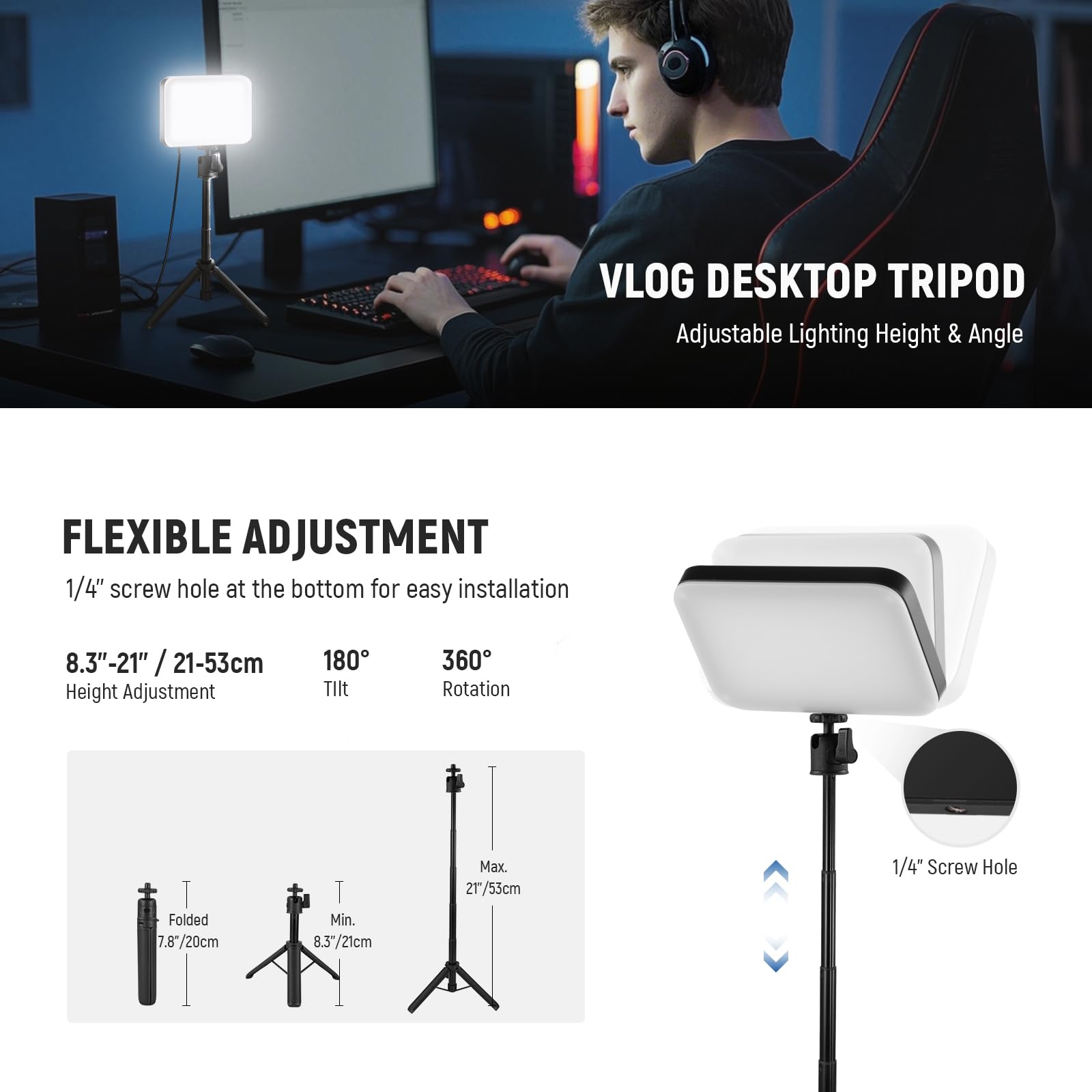 NEEWER Basics BP66 zestaw 2 lamp LED do wideokonferencji, oświetlenie stołowe, stojak na statyw/filtry, do kamery internetowej, komputera, laptopa, zoomu, makijażu, strumieniowego przesyłania selfie