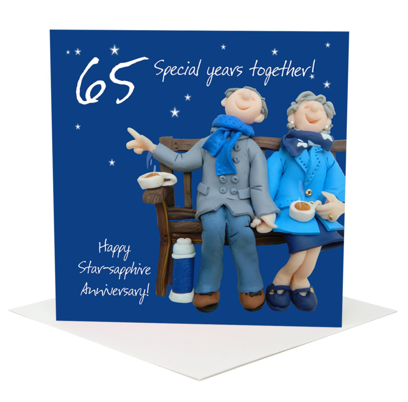 Holy Mackerel sixty five special years star sapphire 65th wedding anniversary card for a couple - designed by artist Erica Sturla - 15cm square and blank inside for your message - made in the UK