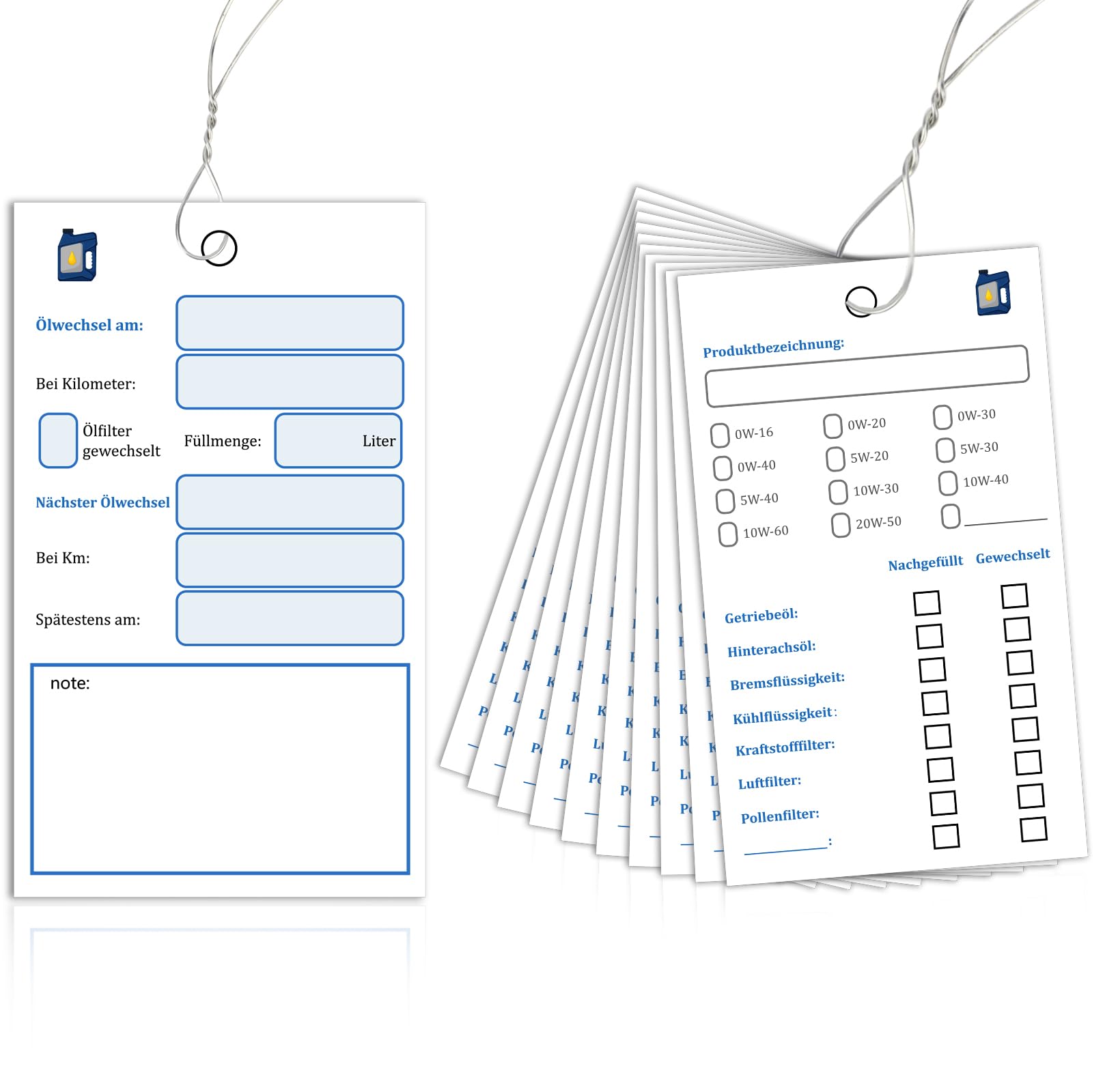 10 Stück Ölwechsel anhänger Öl Schilder mit draht Ölwechselzettel Öl anhänger Öl Service Anhänger Ölwechsel schilder 6x10cm