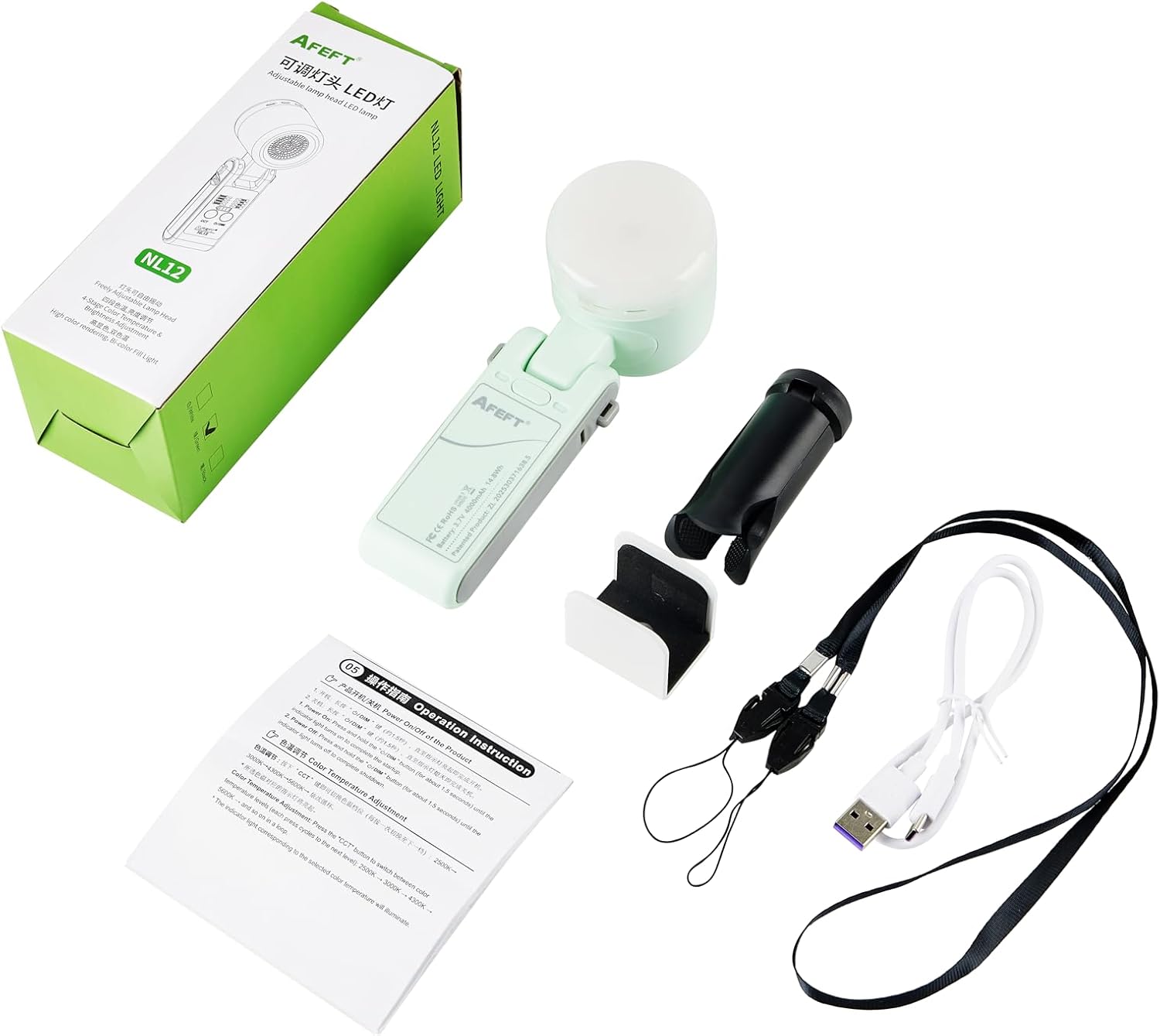 12W Portable LED Video Light, 2500K-5600K Bi-Color Photography Fill Light with 180° Rotatable Head & Tripod, High CRI Handheld Lighting for YouTube, TikTok, Live Stream & Product Photography