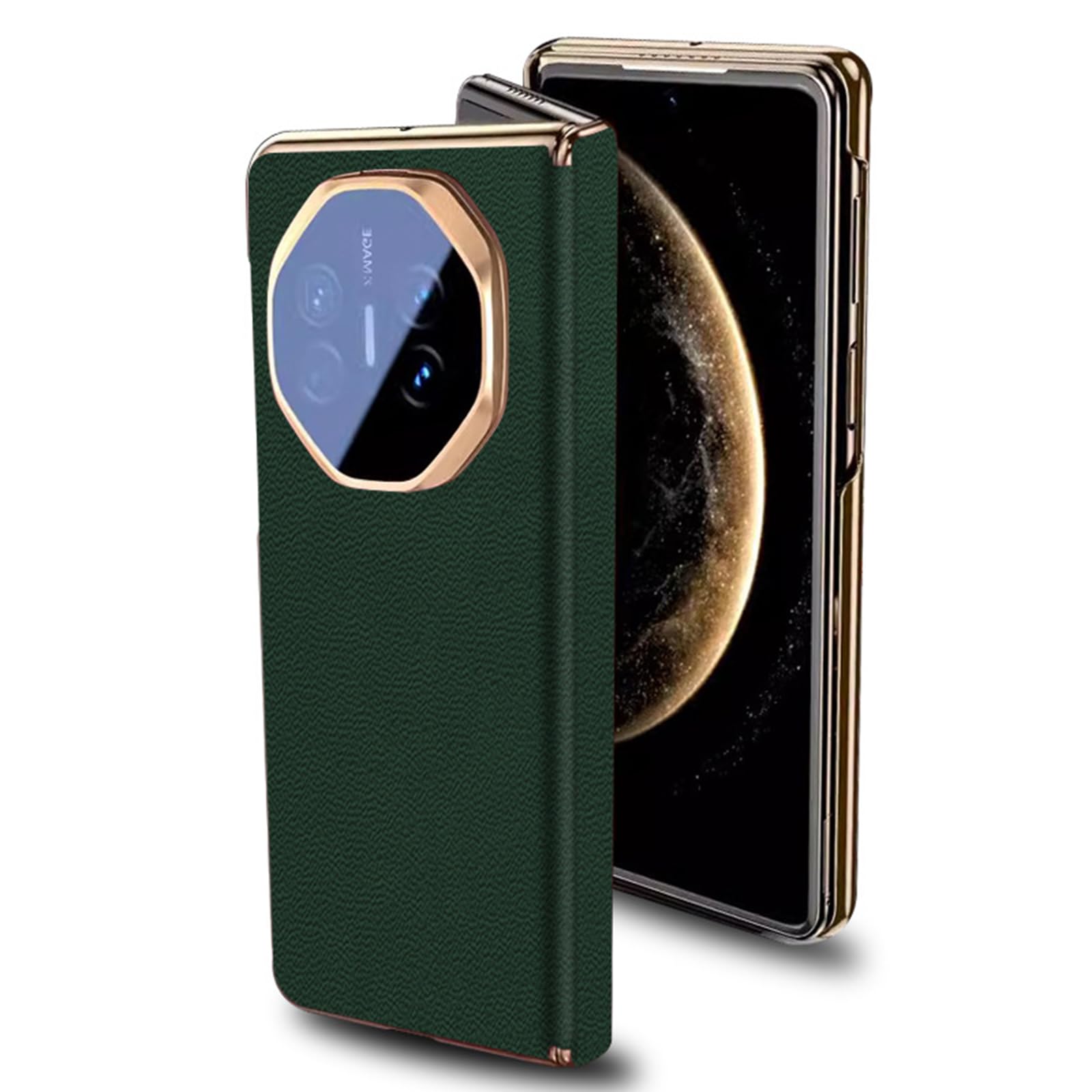 Hülle Magnetisches Für Huawei Mate X6, Echtes Lederhülle Flip View Fenster Schutzhülle Luxury Rundumschutz Stossfest Galvanisierte Handyhülle,Grün,Mate X6