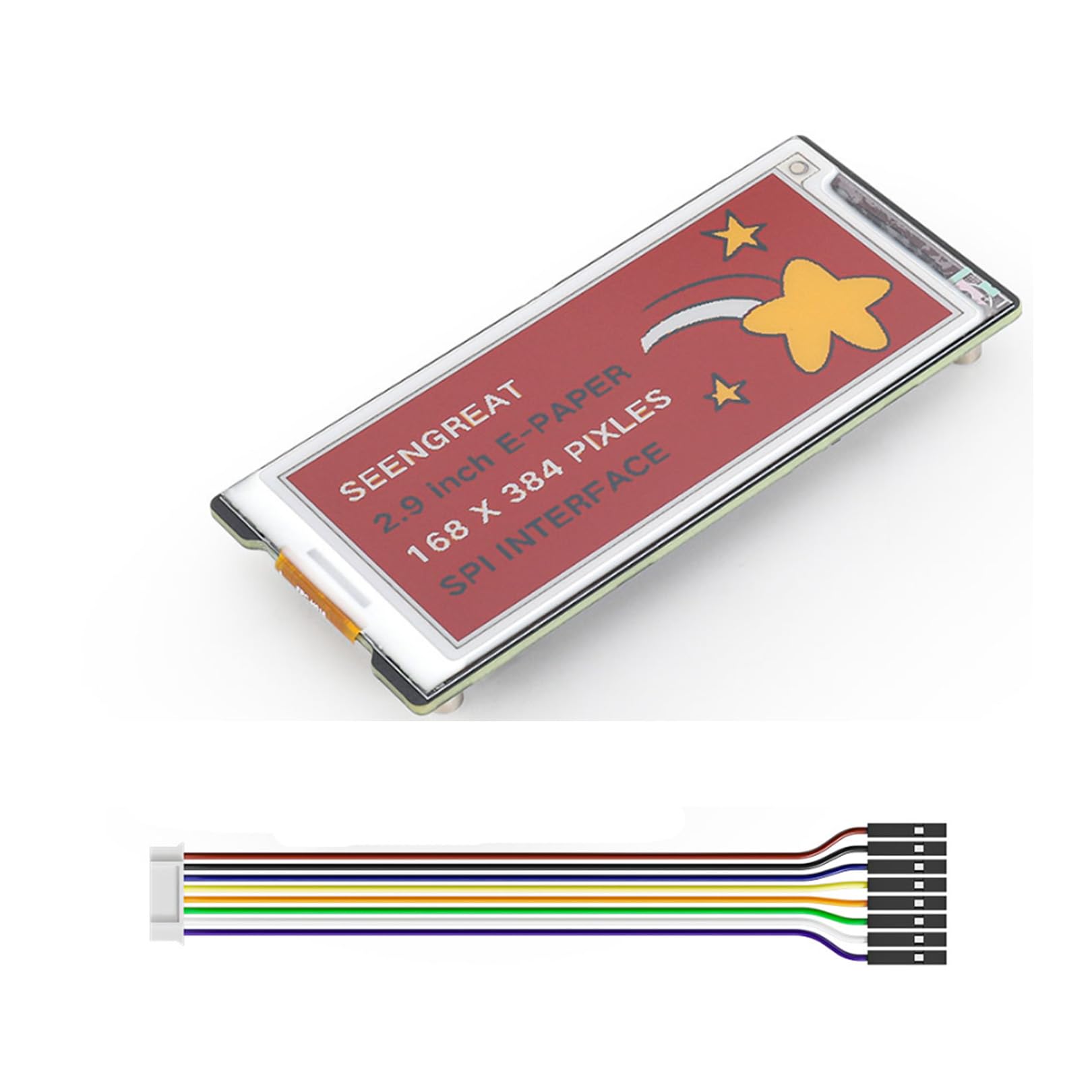 2.9 Inch 4-Color E-Paper Display (Black/White/Yellow/Red), 384x168 SPI E-Ink Screen Module, 3.3V/5V Level Shifter, compatible with Raspberry Pi, ESP32, STM32, for Arduino Dev Boards