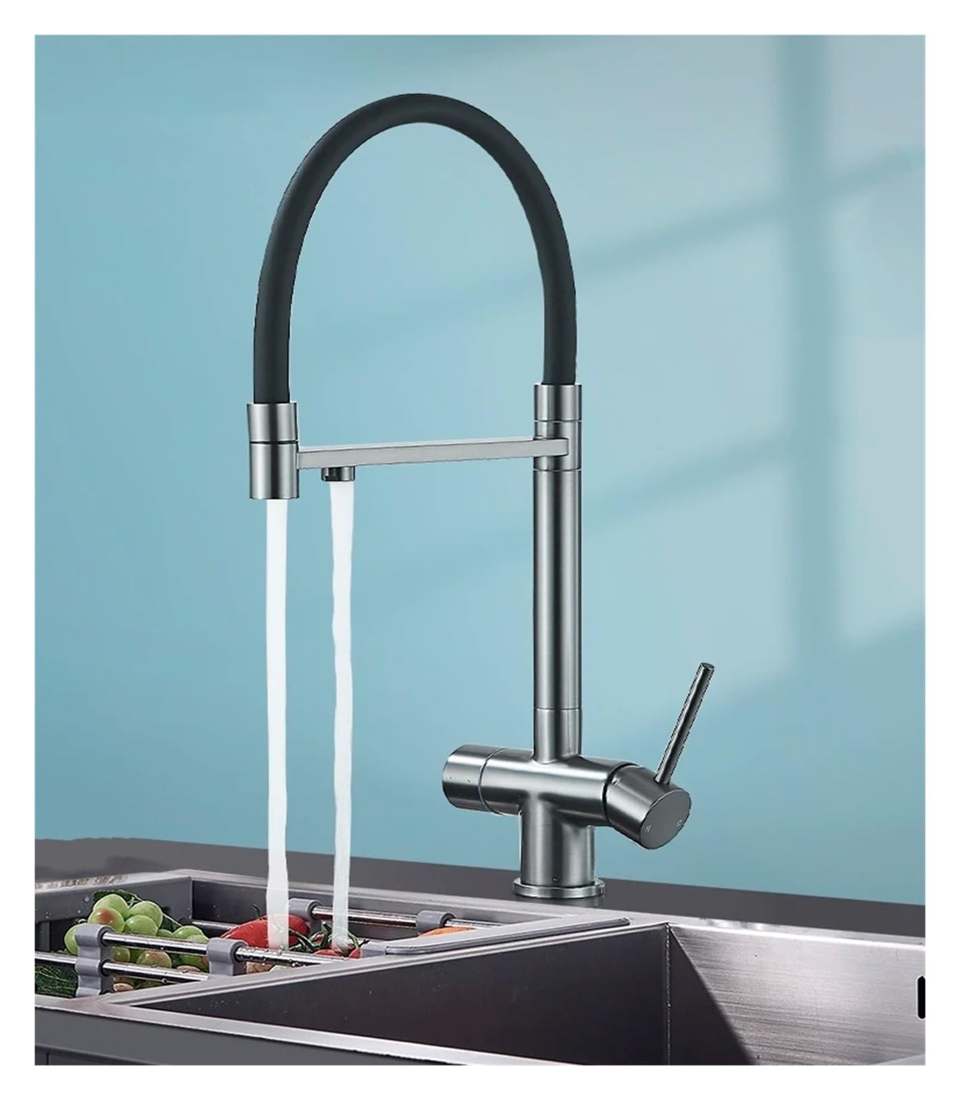 Mitigeur de cuisine eau filtrée avec douchette extractible sur pied