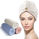 YFONG 3 Pack Microfiber Hair Towel Wrap for Women Girls, Super Absorbent Turban Towels for Drying Wet Hair, Anti Frizz Head Towels for Curly All Hair Style, Turbie Twist (Blue, Pink, White)