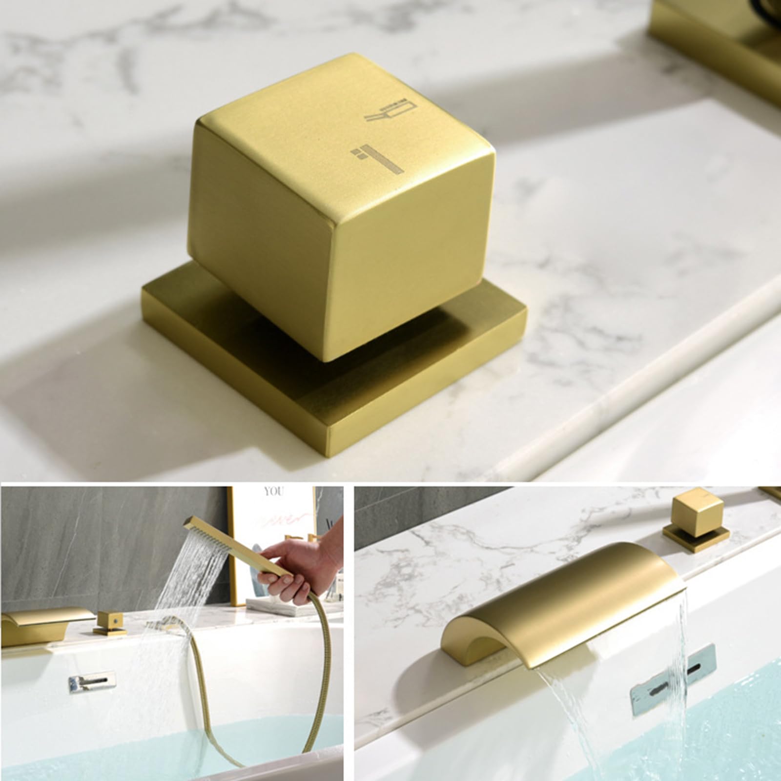 Mitiur - Grifo de bañera negro de 4 agujeros con ducha de mano, juego de ducha de baño moderno, diseño para experiencia de bañera Slish, perfecto para retiro de spa en casa