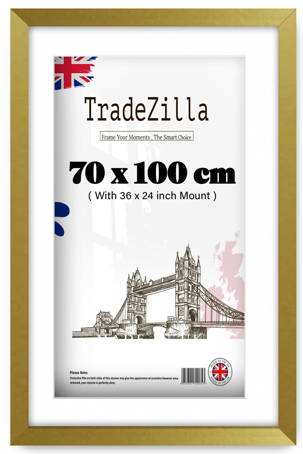 TradeZilla | Premium MDF Poster Frame (70 x 100 cm) With (36 x 24 Inch) White Mount Gallery Wall Mount | 40 x 28 Photo, Diploma, Painting Frame for Living Space [ Gold ] — image 1