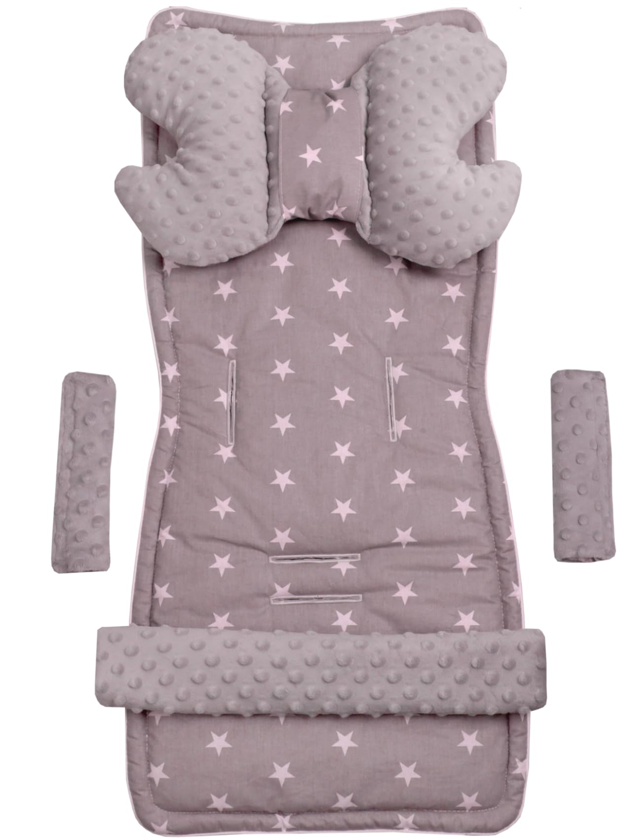 Medi Partners Funda Silla Paseo Verano Colchoneta Universal Carro Bebe Coche Colchón Capazo Saco para Carrito Protector Cochecito Sillas Fundas Cover (Estrellas blancas sobre gris Minky)