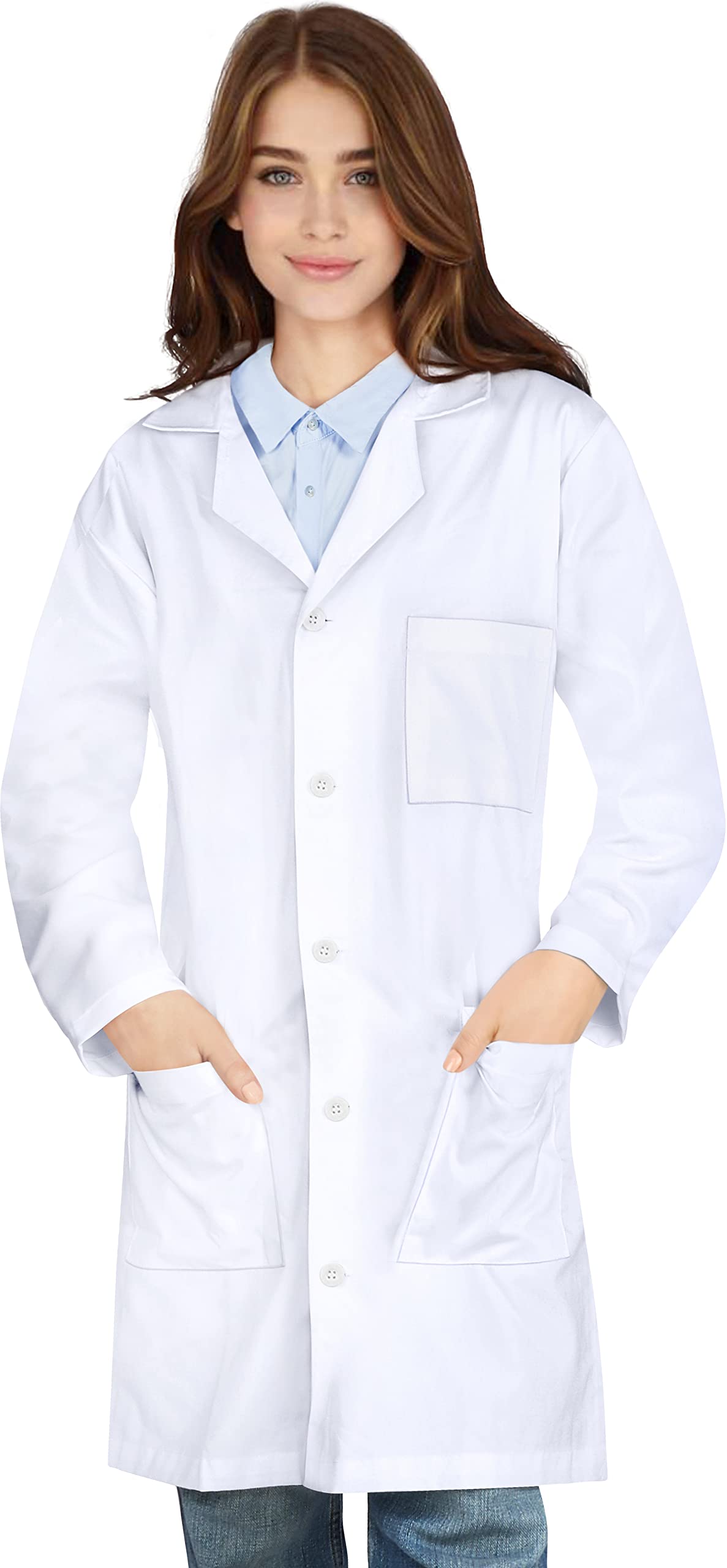 NY Threads Professional Lab Coat for Women, Full Sleeve Cotton Blend Long Medical Coat (White, X-Small)