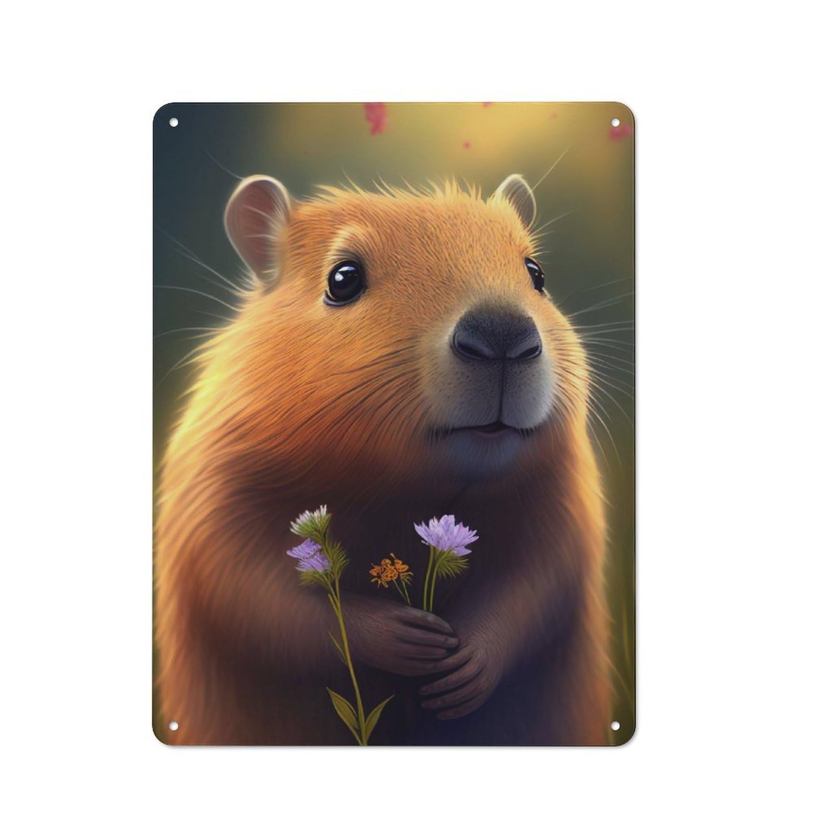 Junmoney Capybara Flower Metal Wall Sign 40X30cm, Rustic Decor For Hallway Wall, For Metal Sign Collectors, For Garage And Workshop Walls