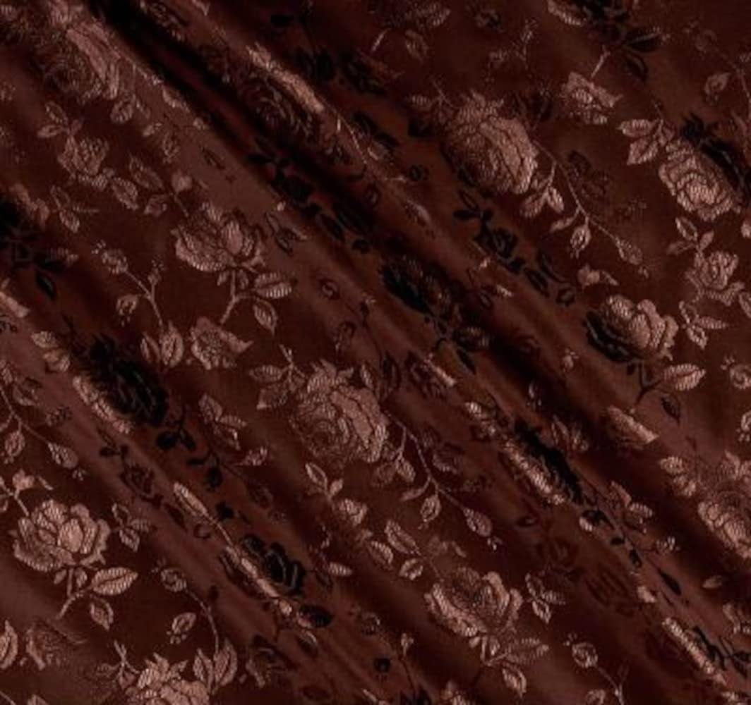Brown Satin Brocade Jacquard Fabric by The Yard – Woven Floral Fabric, Luxurious Sheen, Lightweight and Crisp Drape – Ideal for Dresses, Lingerie and Satin Tablecloths – 58” Wide, Sold by The Yard