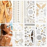 indianer goldrausch 【Wasserfest und sicher】: Diese stilvollen dekorativen Tattoos sind ungiftig, nicht dauerhaft, sicher und für alle Altersgruppen geeignet. Sie können diese glänzenden Tattoos überall auf Ihrem Körper anbringen, z. B. an Armen, Beinen, Rücken, Schultern, Hals und Gesicht.