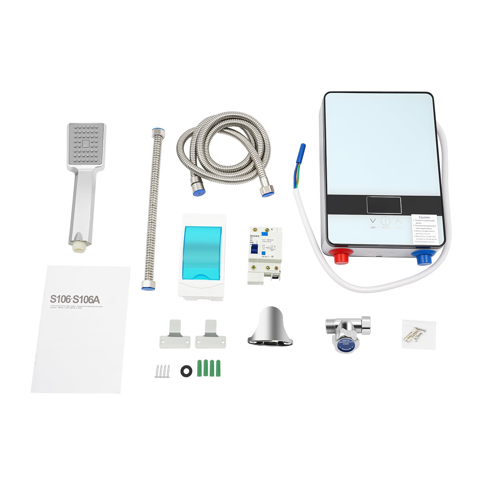 Scaldacqua istantanea doccia, scaldacqua elettrico istantaneo, 6500 W Tankless acqua calda istantanea bagno doccia, bagno scaldabagno elettrico 0-55 ℃, 29 × 19 × 6,5 cm