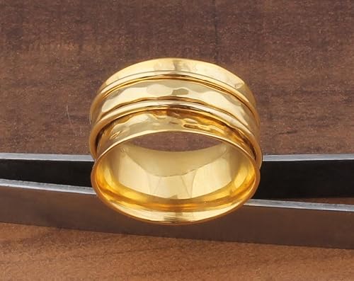 Miniatura 2 de Gold Plated Spinner Ring, Gold Plated Brass Fidget Anxiety Spinner Ring, Peridot Band For Women, Hand Hammered Worry Spinner Ring Gift