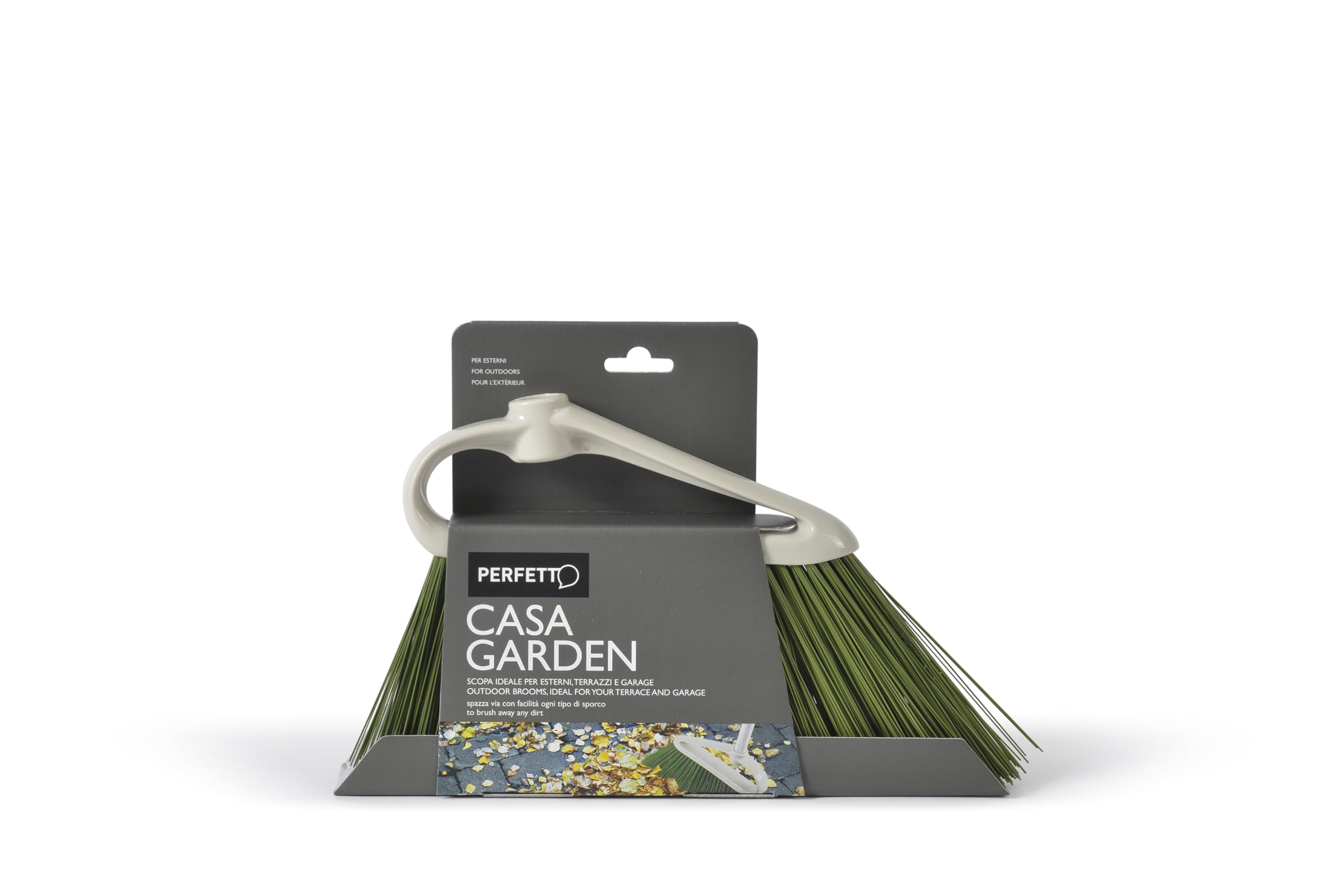 Perfetto Casa Garden Scopa per Esterni, Plastica, Coccia Ghiaccio/Setola Muschio, 34x5x20.0 cm