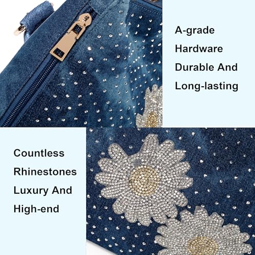 Denim Handbags for Women Top Handle Jean Purses and Handbags Denim Purse with Rhinestones4