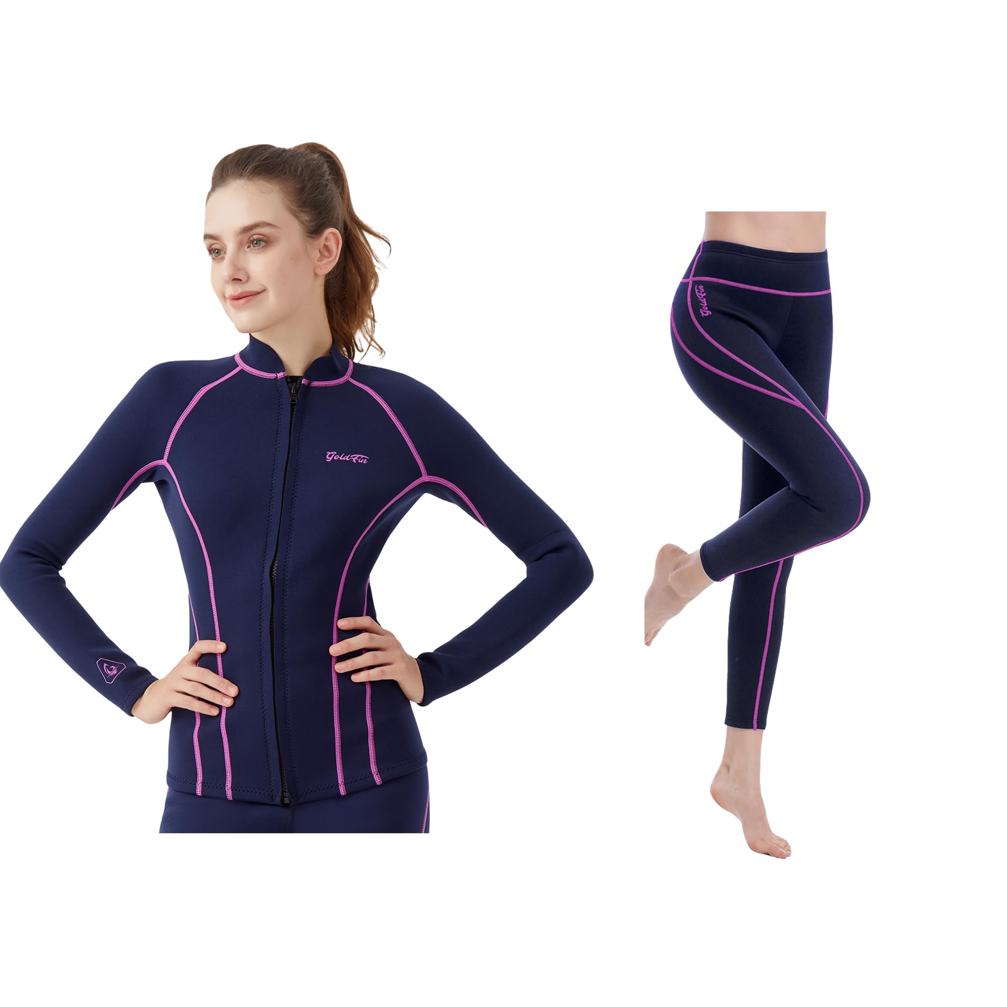 GoldFin Womens 2mm Wetsuit Jackets and Pants Keep Warm for Water Aerobics Swimming Surfing Diving Kayaking Fuchsia-line Large