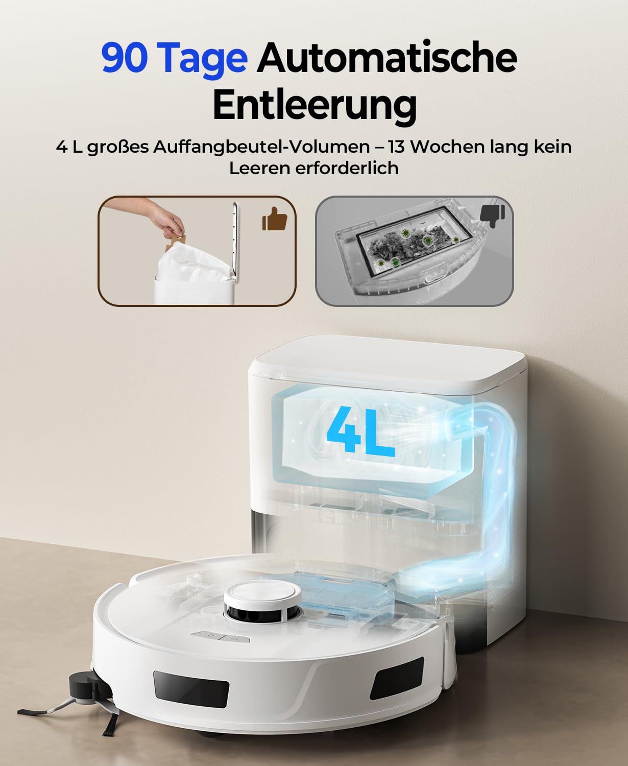 R11 Saugroboter mit Wischfunktion mit Kartenmapping, 20000Pa, Selbstentleerungsstation 120 Tage, Autoladender Staubsauger Roboter für Teppiche/Böden/Tierhaare