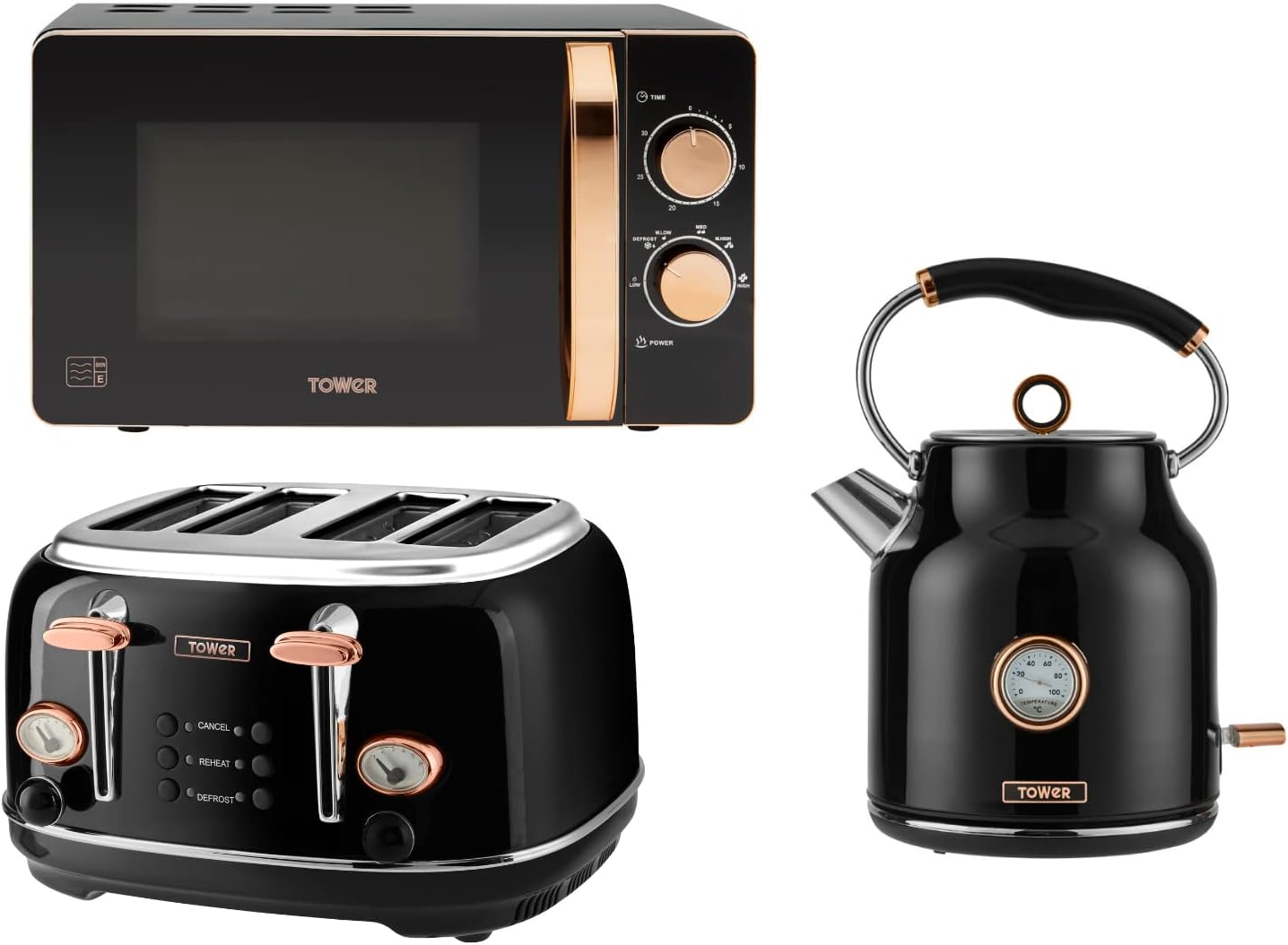 Tower 1.7L 3KW Bottega Kettle, 4 Slice Toaster & 800W 20L Manual