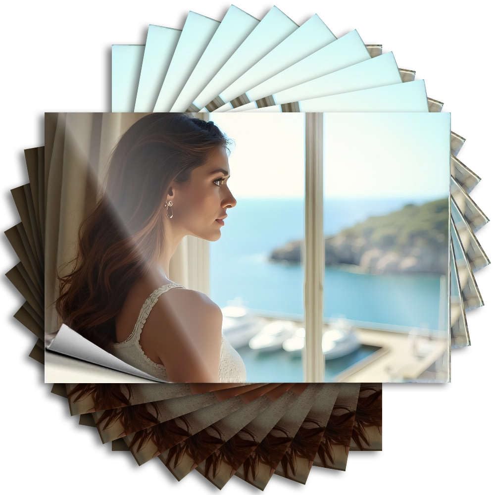 Saying Bathroom Stuff Waterproof Vinyl Sticker | A Woman Gazes Out At A Serene Coastal View. Winter Laptop for Teens DIY Projects(6X9CM)