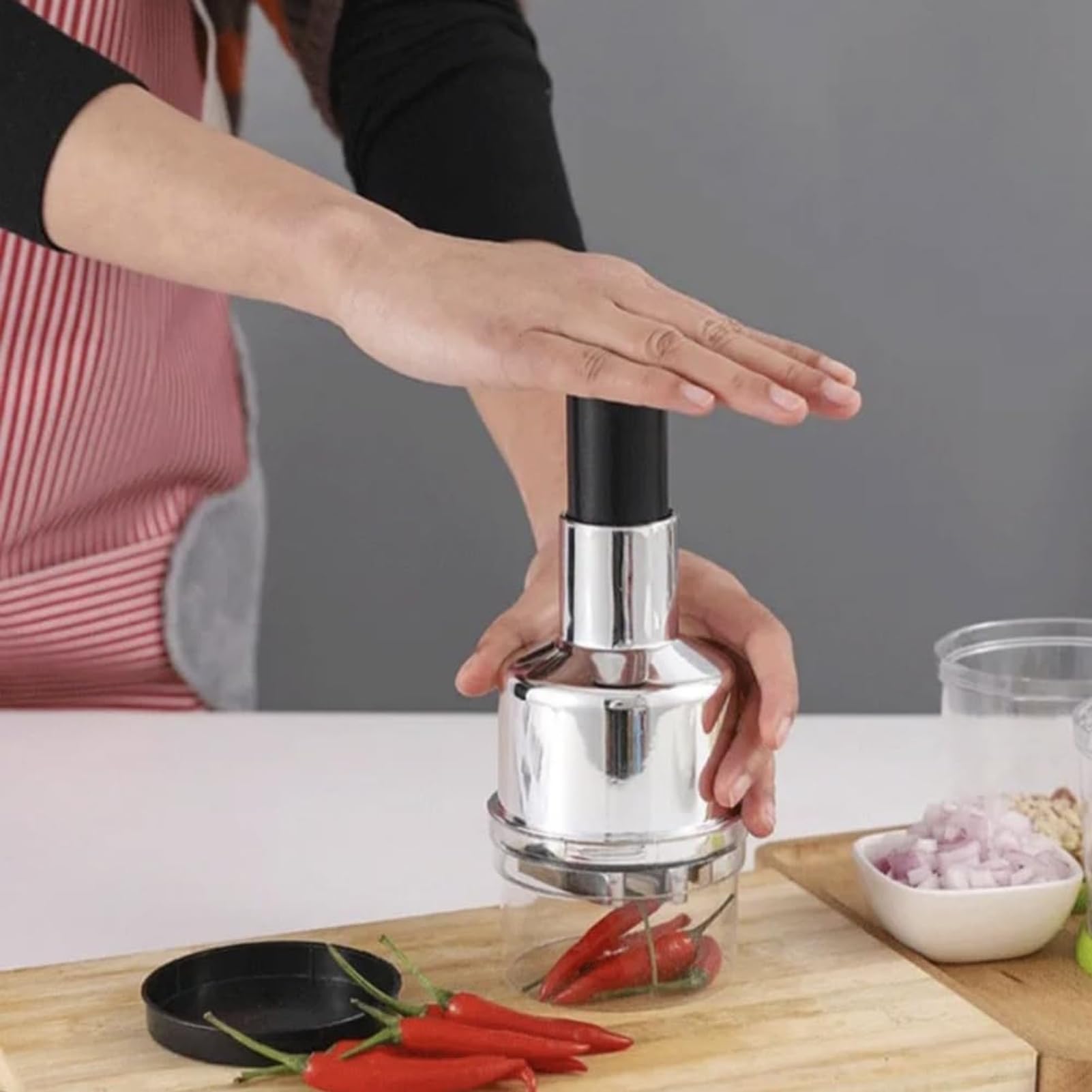 Chopper per cipolle, tritato per cipolle tritaverdure un mano -tritatutto manuale in Acciaio inossidabile per cucina domestica Ristorante Argento domestico
