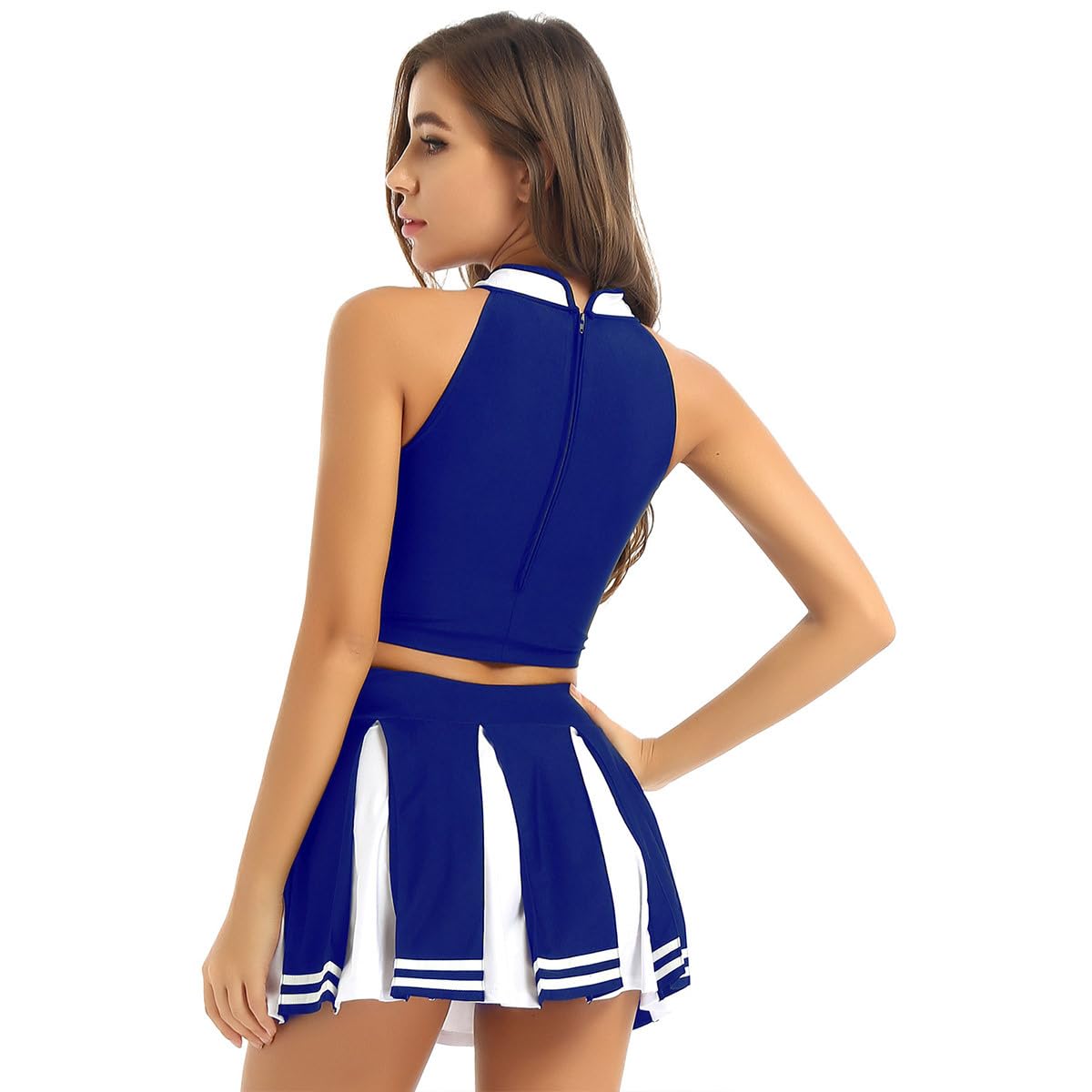 YiZYiF Costume Cheerleadering Vestito Cheer-leader Donna Crop Top E Mini Gonna Uniforme Cheerleading Abito da Ballo Danza Costume da Festa