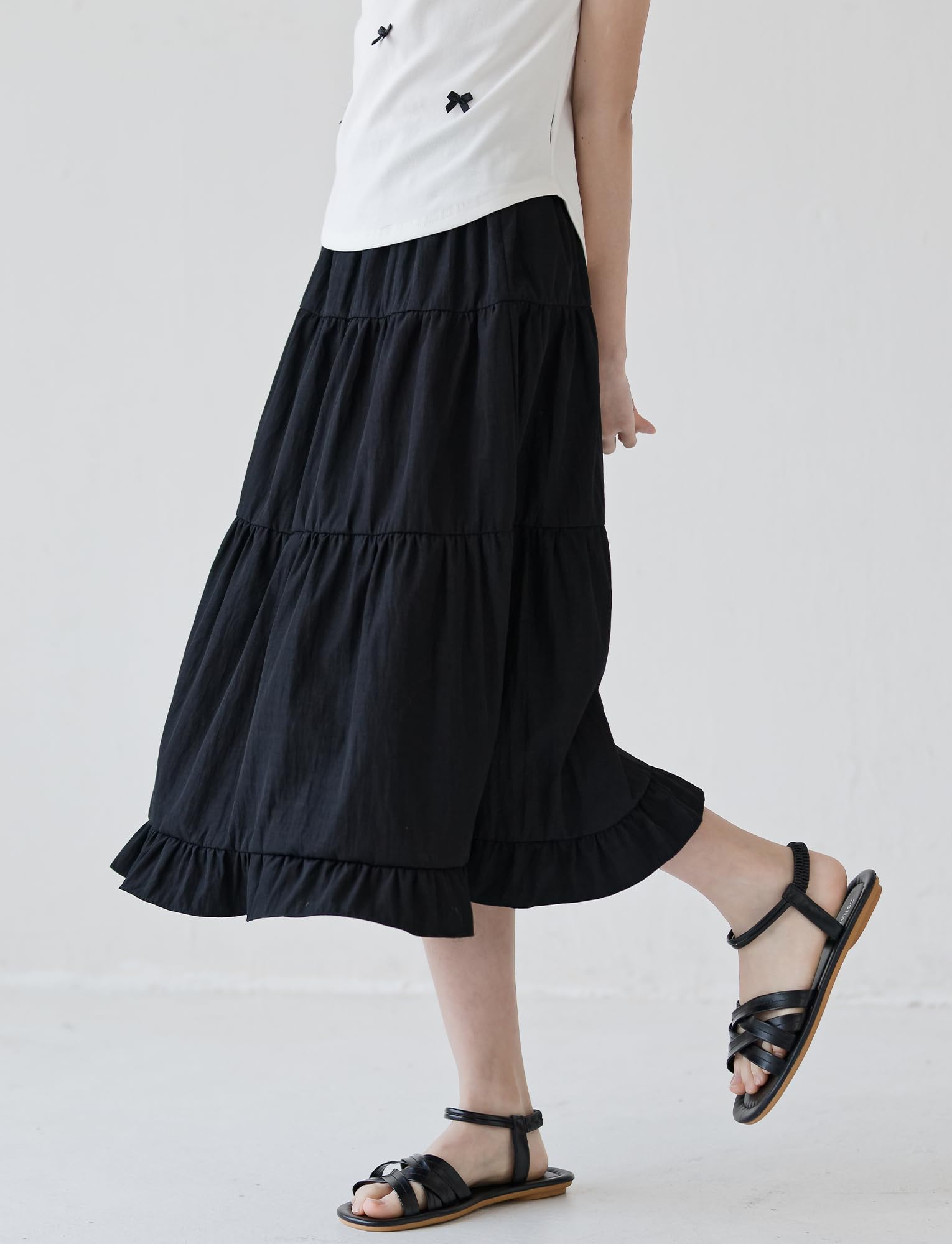 SEAUR Spódnica maxi dla dziewczynek, na lato, długa spódnica, elegancka letnia spódnica, z falbankami, spódnica maxi, elastyczna talia, dla dzieci 130-165 = (EU 122-164)