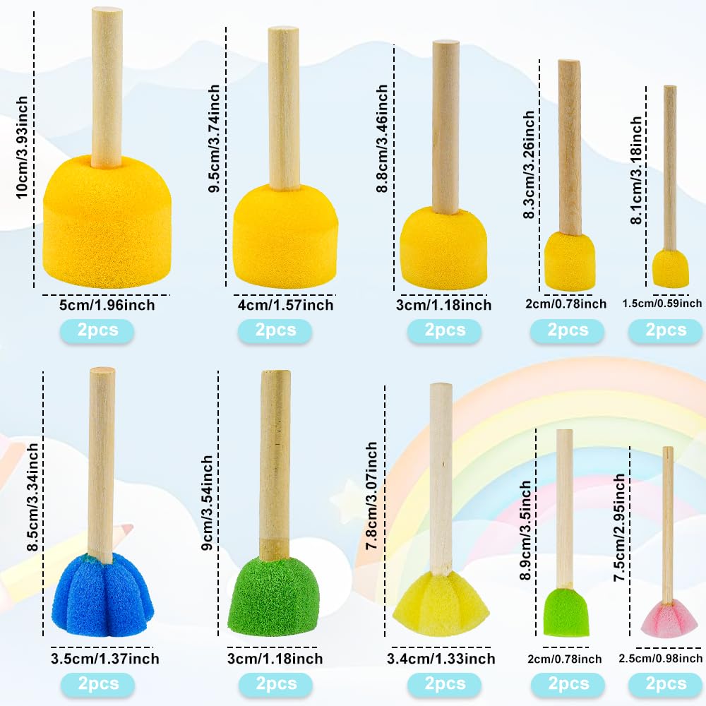 Pinceaux éponge LPAMABA - Lot De 20 Tailles Assorties - Pour Peinture Aquarelle, Acrylique, Graffiti - Manche Bois