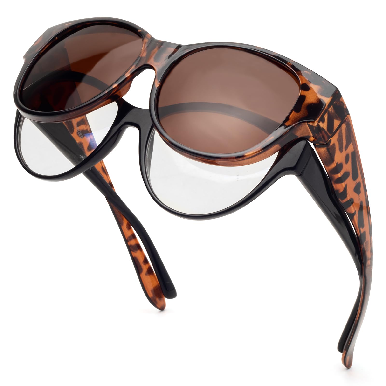 Face Shadow Polarisiert Überzieh Sonnenbrille über Normale Brille Damen UV400 Schutz, Übergroß Überbrille für Brillenträger, Ultra Leicht für Fahren, Radfahren, Sport und Freizeit