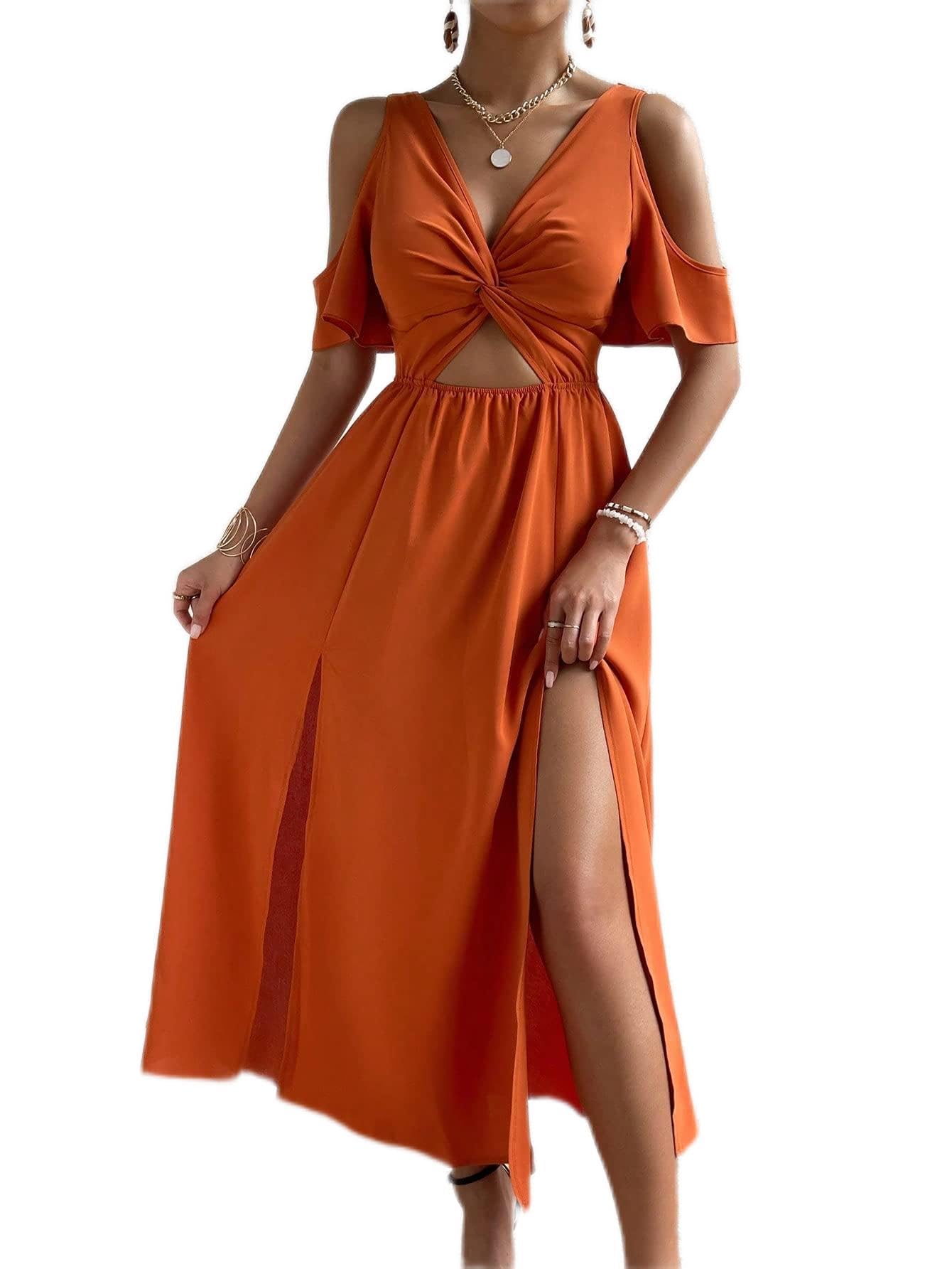 Women's Dresses Cold Shoulder Twist Front Cut Out Front Split Thigh Dress Dress for Women