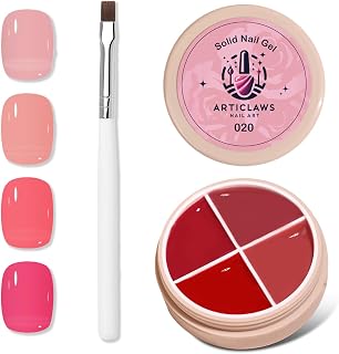 4 Colors Solid Nail Gel Set Pudding Cream Gel Nail Polish Set LED UV for Beginner DIY Home with Brushes, Cherry Blossom Peach