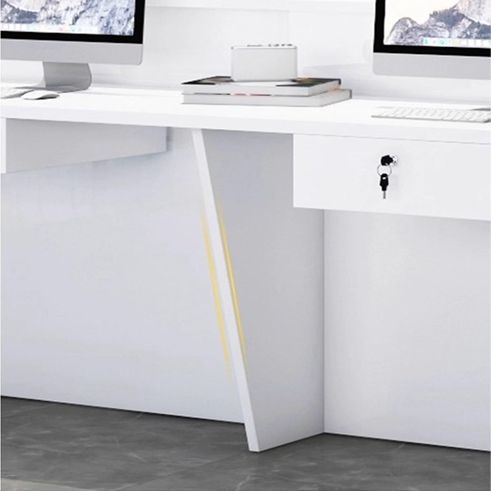 Scrivania con cassetto bloccabile, gestione dei cavi, ampia postazione di lavoro per sale riunioni e eventi modello OfficeAB (sinistra 200 x 60 x 100 cm)
