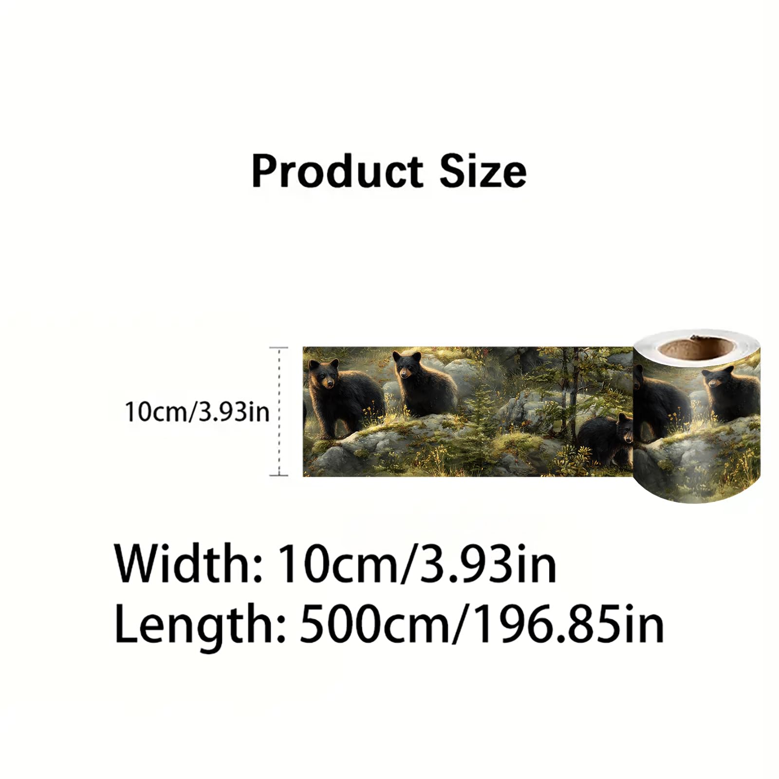 Tapeta z motywem niedźwiedzia, lasu, 400 x 10 cm, usuwalna krawędź ścienna, odklej i przyklej, dzika przyroda, wzór z czarnymi niedźwiedziami, drzewami, rzeką, skałami, do sypialni, łazienki