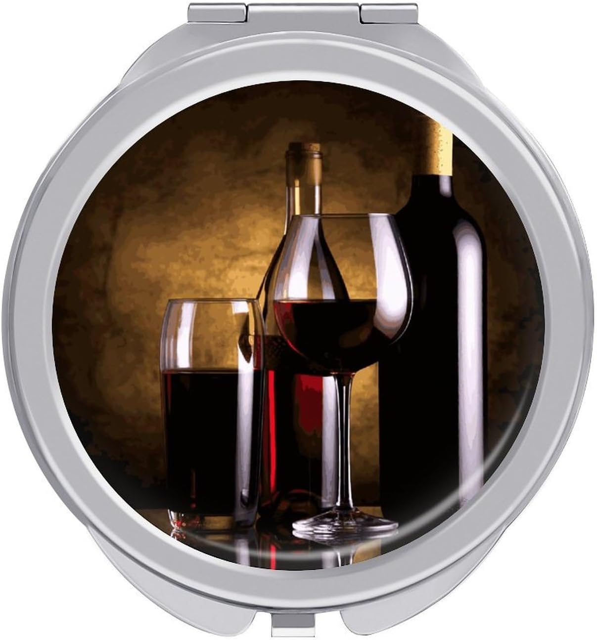 Wine Bottles Glass Travel Makeup Mirror Compact for Purse Pocket