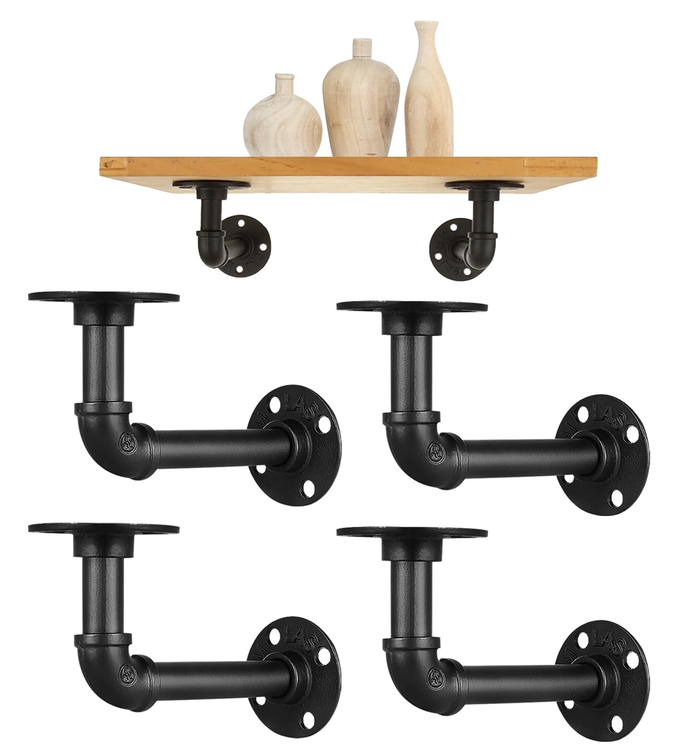 Confezione da 4 staffe per mensole industriali da 140 mm, colore nero, resistenti, rustiche, per mensole galleggianti, scaffalature, stile steampunk, staffe per libreria fai da te con viti