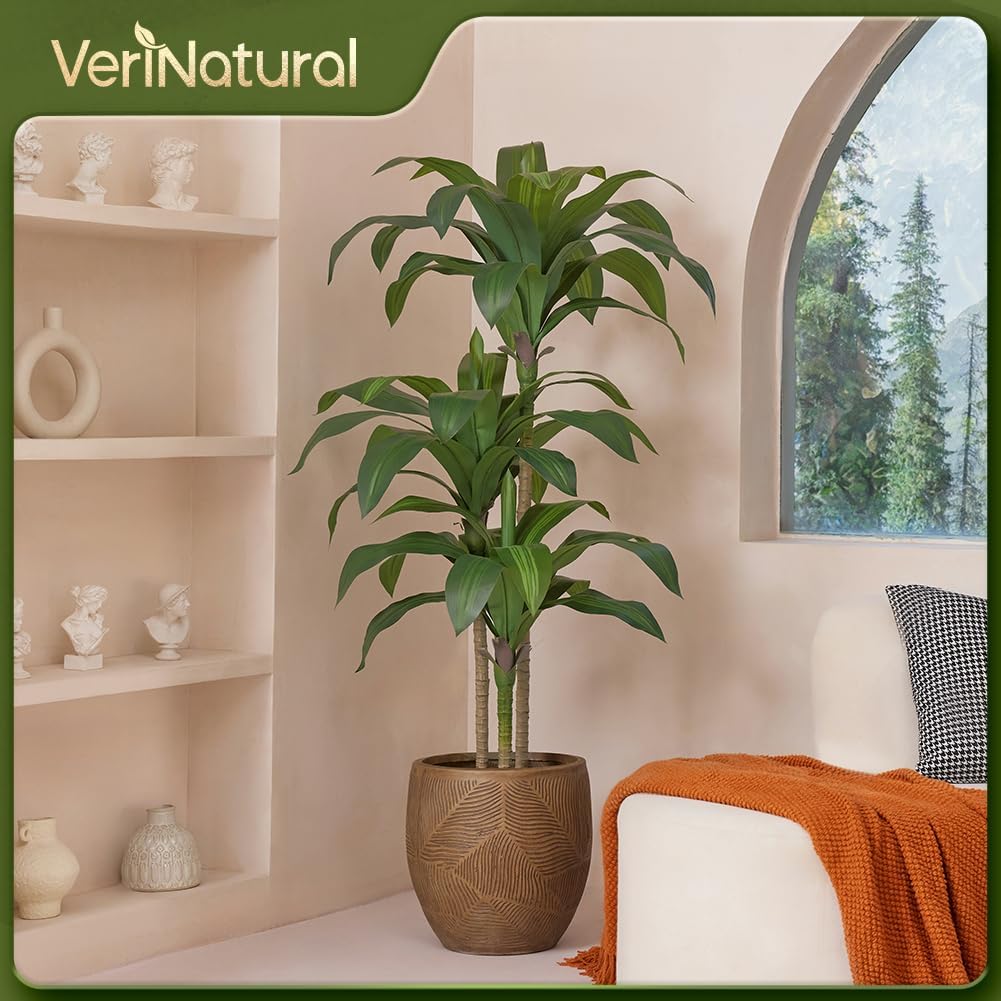 Artificial Dracaena Tree, 5FT Tall Fake Plants with UV Resistant Leaves, Faux Tropical Yucca Trees for Indoor Outdoor, Potted Large Floor Plant for Home Decor Living Room Porch, VN123