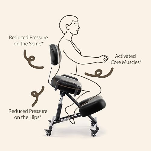 Vista 4 de AKONI 512 - Silla ergonómica con respaldo, mejora la postura, cojines gruesos, ruedas de bloqueo para el hogar y la oficina, AKONI 512 Negro