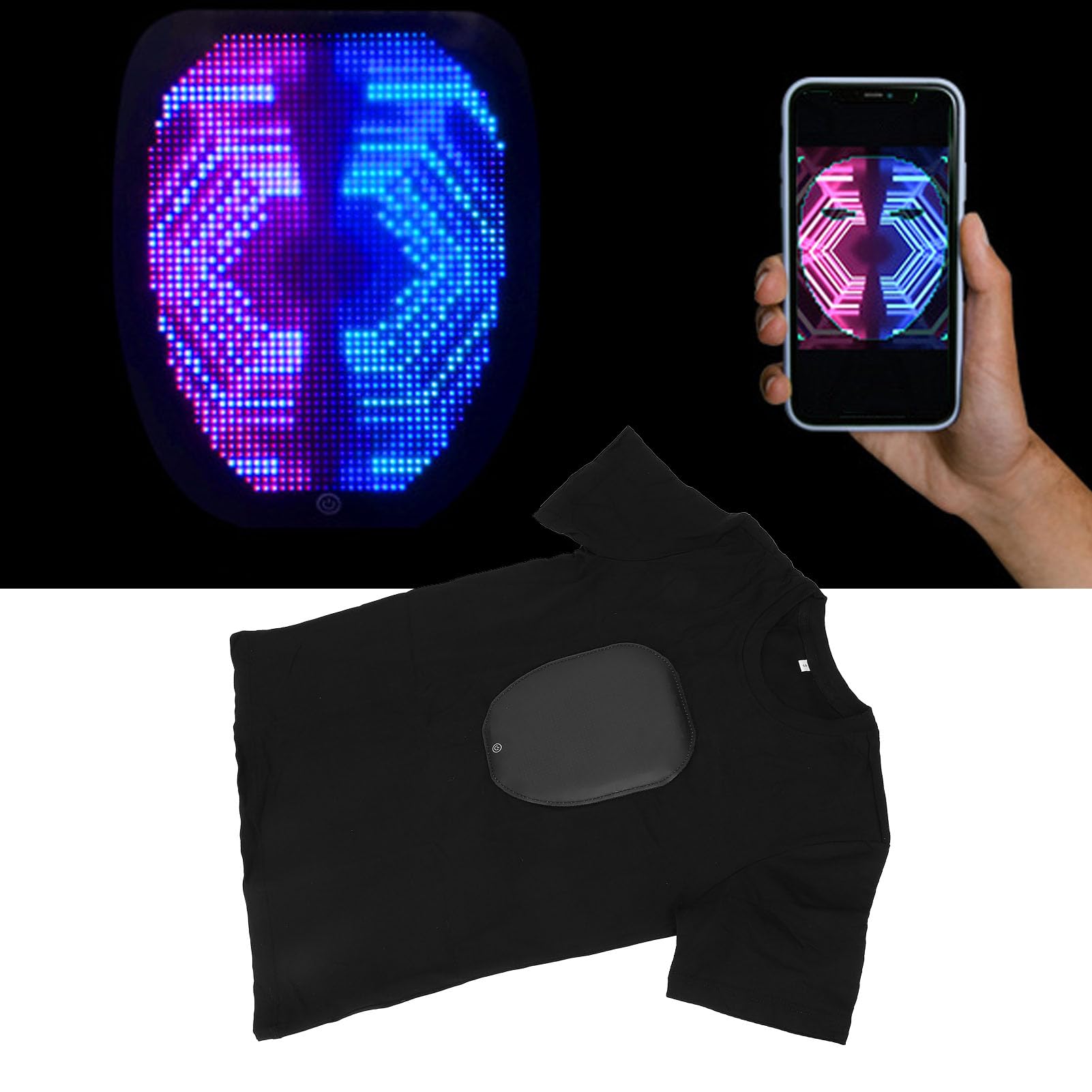 Camiseta LED con Luz, Camisetas de Banda, Patrones Personalizables Programables por Bluetooth, Camisas Luminosas para Fiestas de Cumpleaños y Festivales