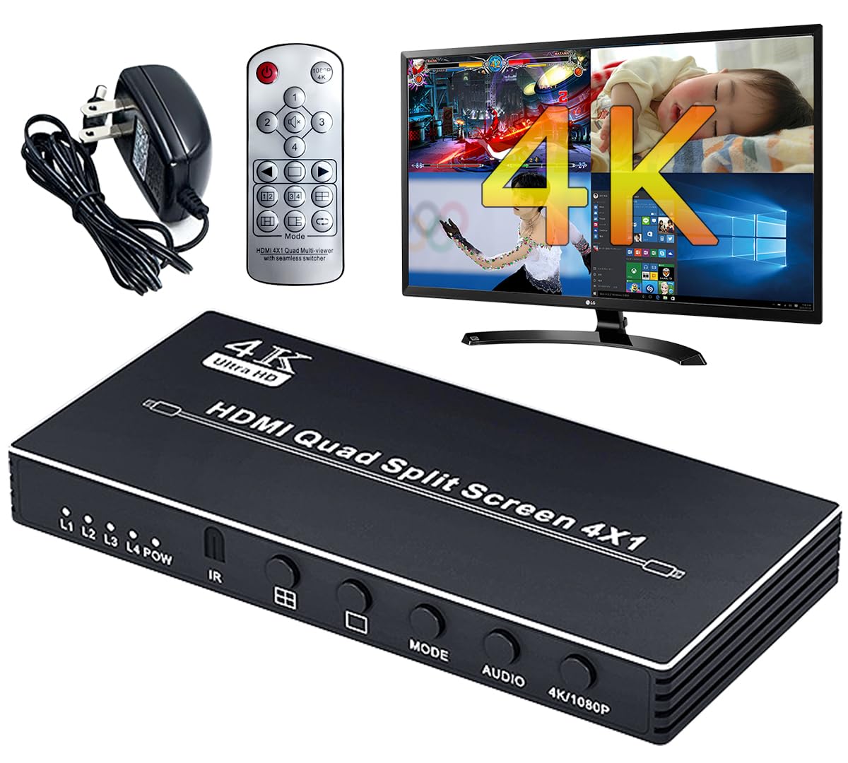 Amazon | ELEVIEW 4K30Hz HDMI マルチビューワー 4入力1出力 4分割表示