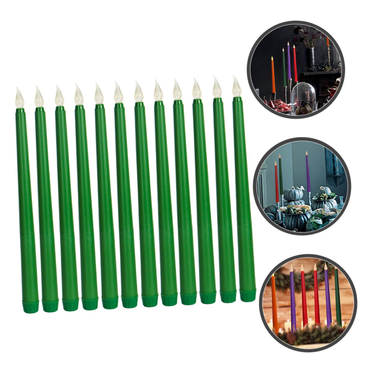 Abaodam Set 12 Candele Elettroniche senza Fiamma Design Realistico LED in Pp Alimentate a Batteria per Decorazione Casa su Scrivania e Mensola Verde