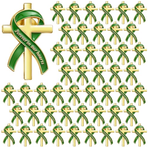 Image of Misdary Funeral Favors for Guests Funeral Memorial Pin Cross Ribbons Forever in Our Hearts Lapel Brooch Pin for Religious Christian Celebration of Life Mourning Remembrance Day