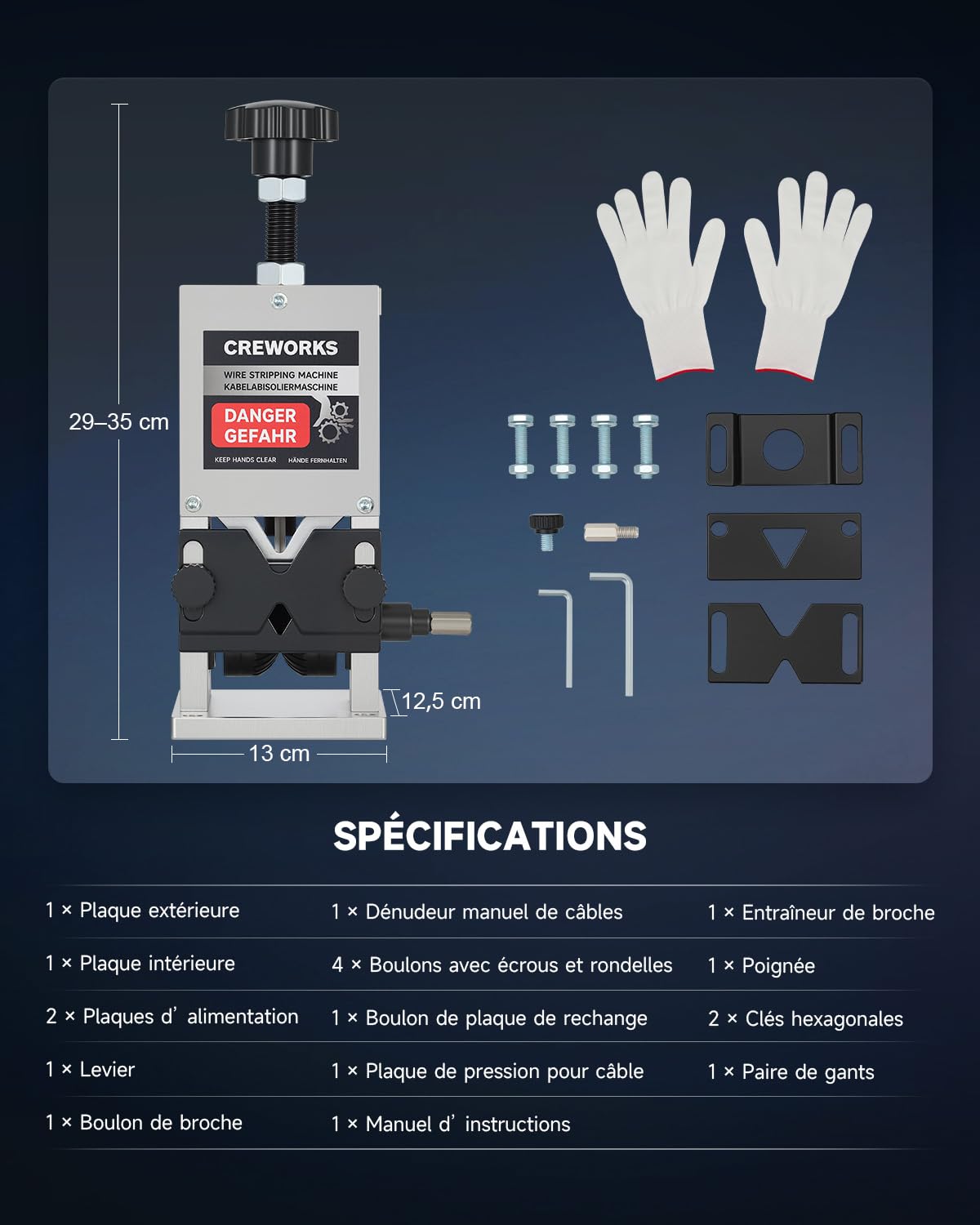CREWORKS Dénudeur Câble Électrique 1,5-25 mm Machine à Dénuder le Cuivre Dénudeuse de Câble Manuelle pour Recyclage de Fils Câble Cuivre