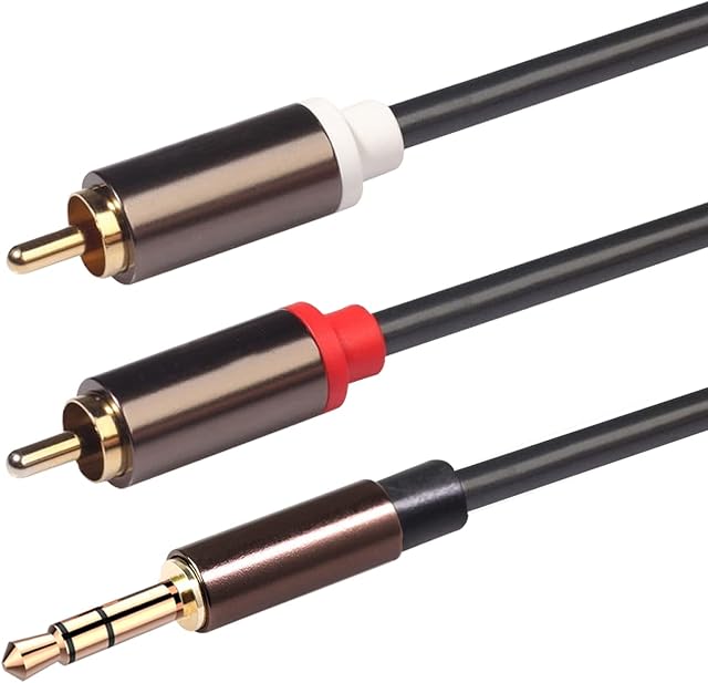 RCA to 3.5mm Cable Phono Aux Lead Red And White Headphone Mini Jack Lead 3.5mm to 2 Male RCA Adapter For TV, Laptop, DVD, DJ, Controller, HiFi, Speaker, MP3, Car Amplifier, Stereo System (2M)