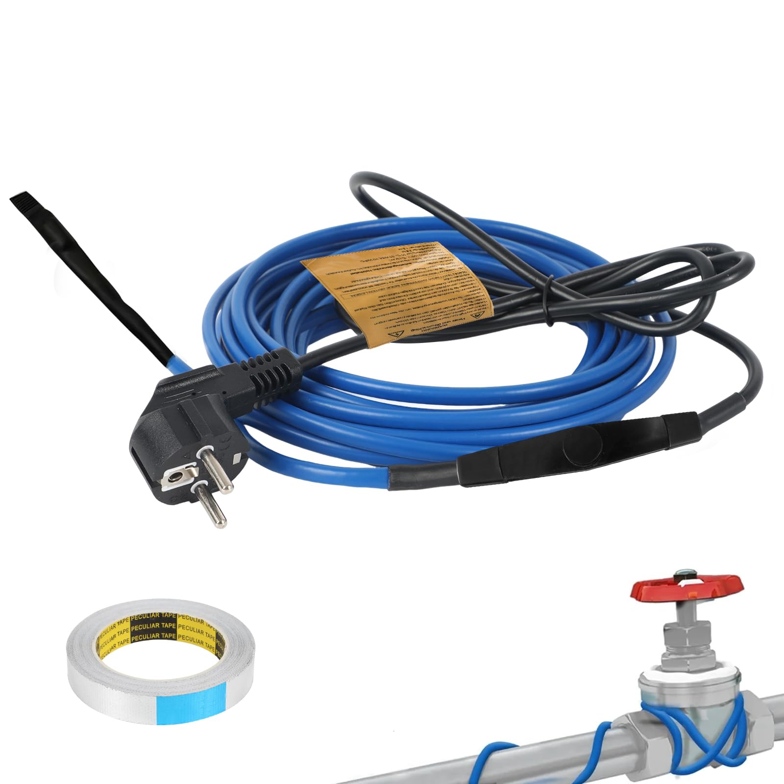 Câble chauffant antigel 5,5 m autorégulateur 25 W/M avec thermostat pour canalisations eau