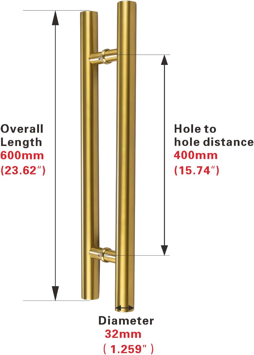 24-inch/304 Stainless Steel Sliding Barn Door Handle, H-Shaped Commercial Push-Pull Glass Long Door Handle Double-Sided,Modern Shower Door Handle,Gold (Gold, 24inch/60cm)